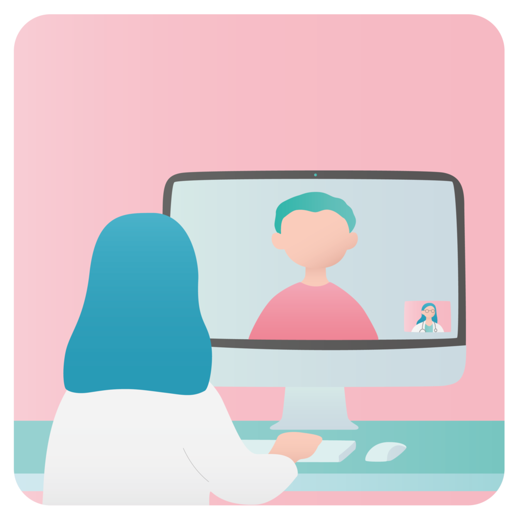 Un paramédical effectuant une consultation vidéo en ligne avec un patient : télésoin.